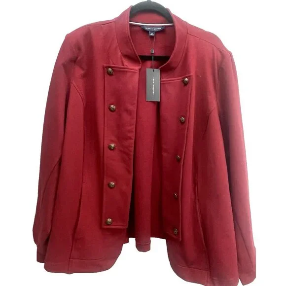 TOMMY HILFIGER Plus Size Military Band Jacket Crimson Red Size2X